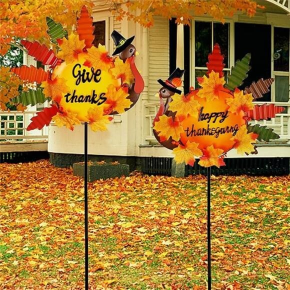Set of 2 Turkey Garden Stakes Thanksgiving Decor, 36 Inch Metal Fall - Picture 8 of 8